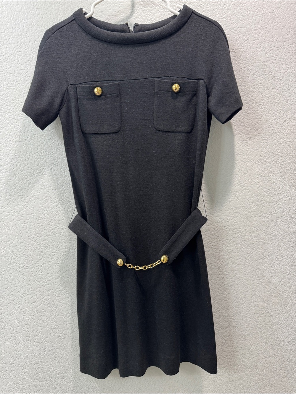 Tory Burch Black Short-Sleeve Mini Dress with Gold Chain Detail